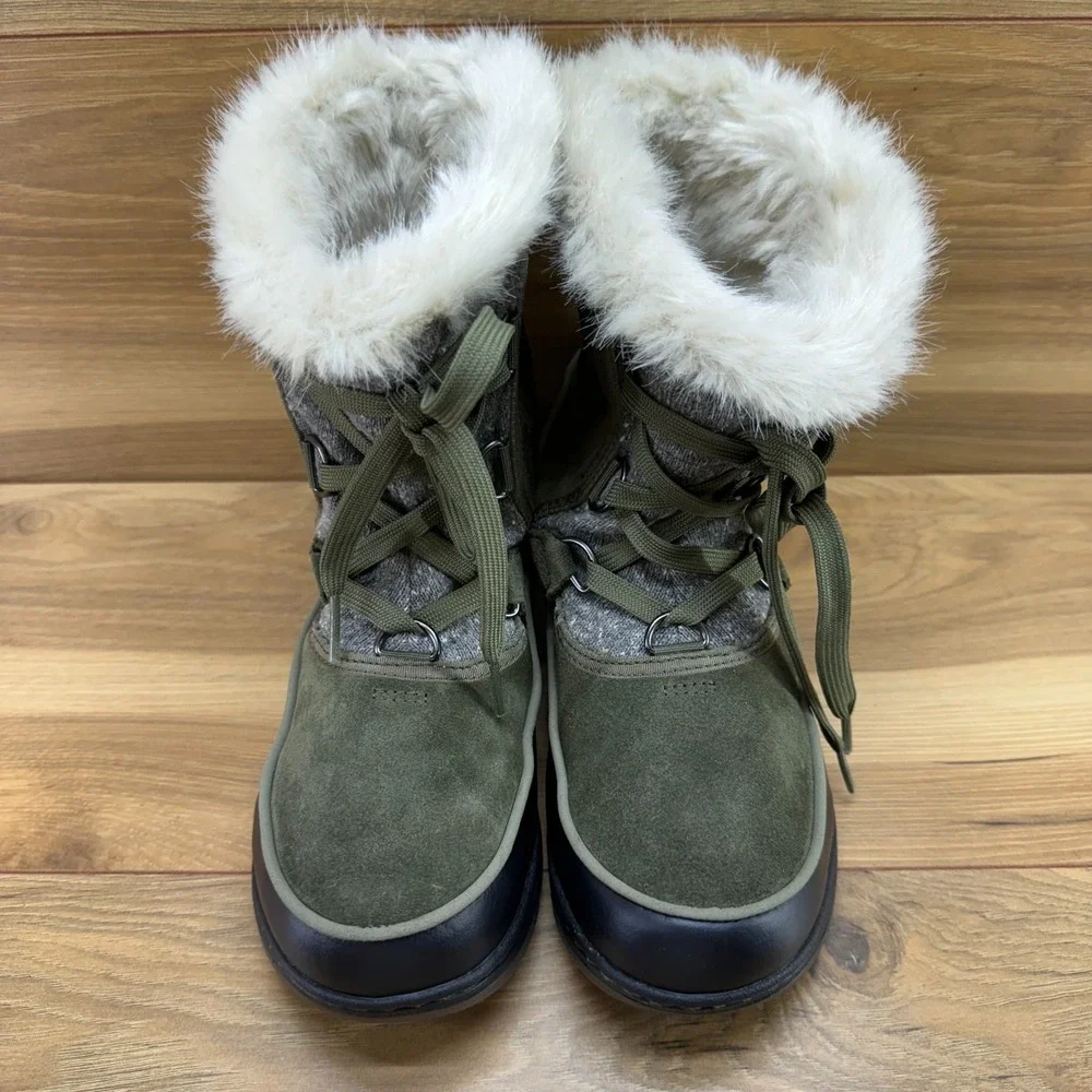 Sorel Tivoli III Green Black Snow Boots 7.5 Waterproof Faux Fur Gorpcore Ski